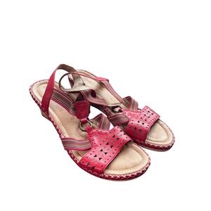 Remonte Soft Red Leather Wedge Sandals Laser Cut Elastic Straps Womens 42 US 10‎